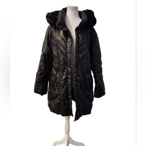 Black Oversized Puffer Coat with Removable Hood